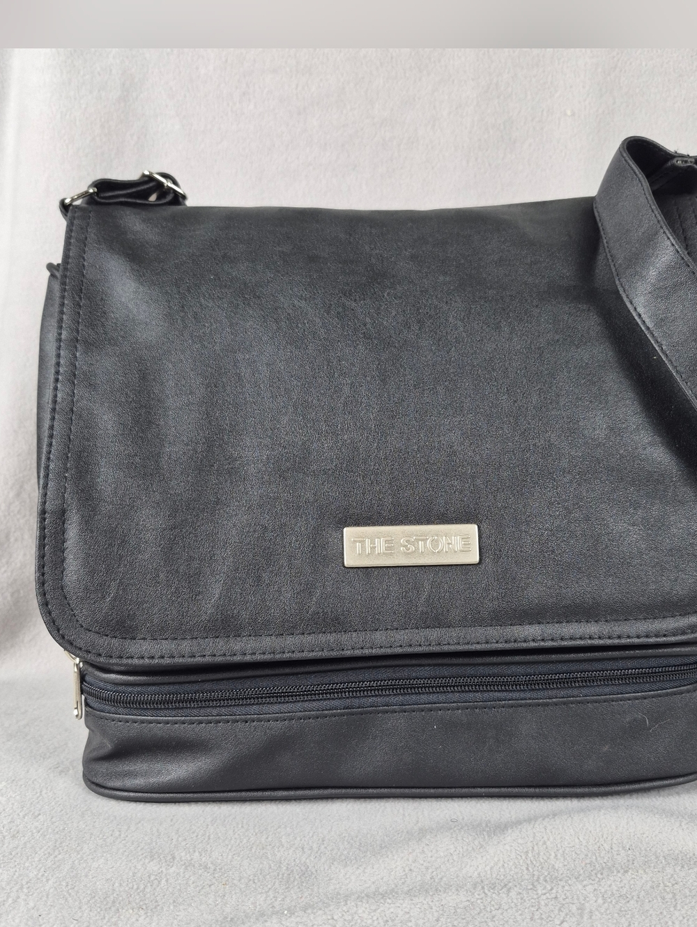 The Stone Black Faux Leather Crossbody Handbag - EUC